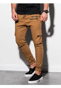 Ombre Clothing - Spodnie męskie joggery P1000 - camel - XXL. Materiał: bawełna, elastan #1