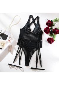 Intica - Body z pasem do pończoch na romantyczne wieczory Annelotte. Kolor: czarny. Materiał: materiał #1