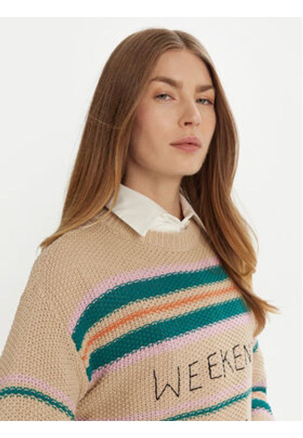 Weekend Max Mara Sweter Angus 2515361211 Beżowy Regular Fit. Kolor: beżowy. Materiał: syntetyk, bawełna