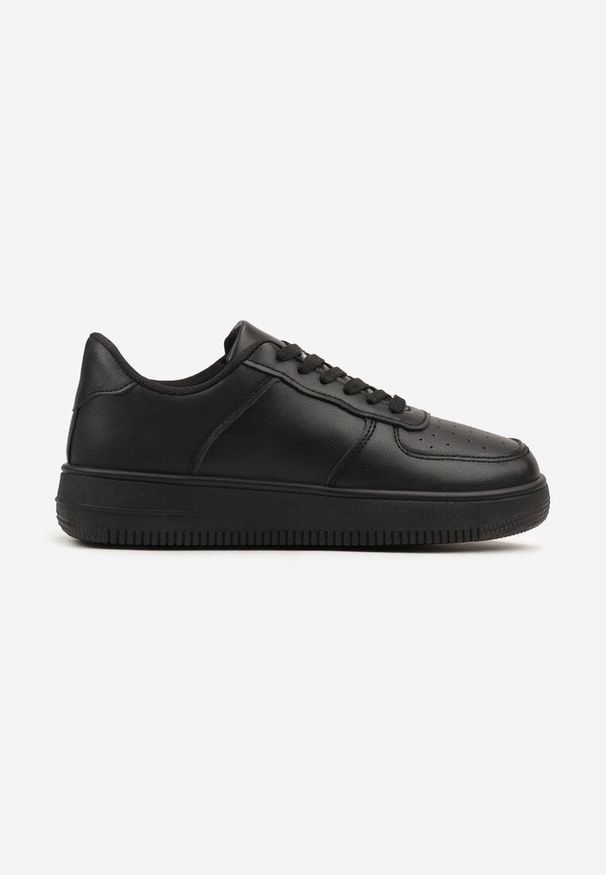 Born2be - Czarne Płaskie Klasyczne Sneakersy z Metalową Aplikacją Vlindra. Okazja: na spotkanie biznesowe, na co dzień, do pracy. Kolor: czarny. Materiał: jeans. Wzór: aplikacja