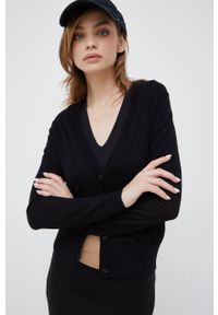 Calvin Klein kardigan wełniany damski kolor czarny lekki. Okazja: na co dzień. Kolor: czarny. Materiał: wełna. Długość rękawa: długi rękaw. Długość: długie. Styl: casual