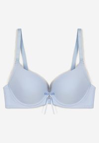 Born2be - Jasnoniebieski Gładki Biustonosz Push Up z Ozdobną Aplikacją Idanisse. Kolor: niebieski. Materiał: jeans. Rodzaj stanika: push-up. Wzór: gładki, aplikacja
