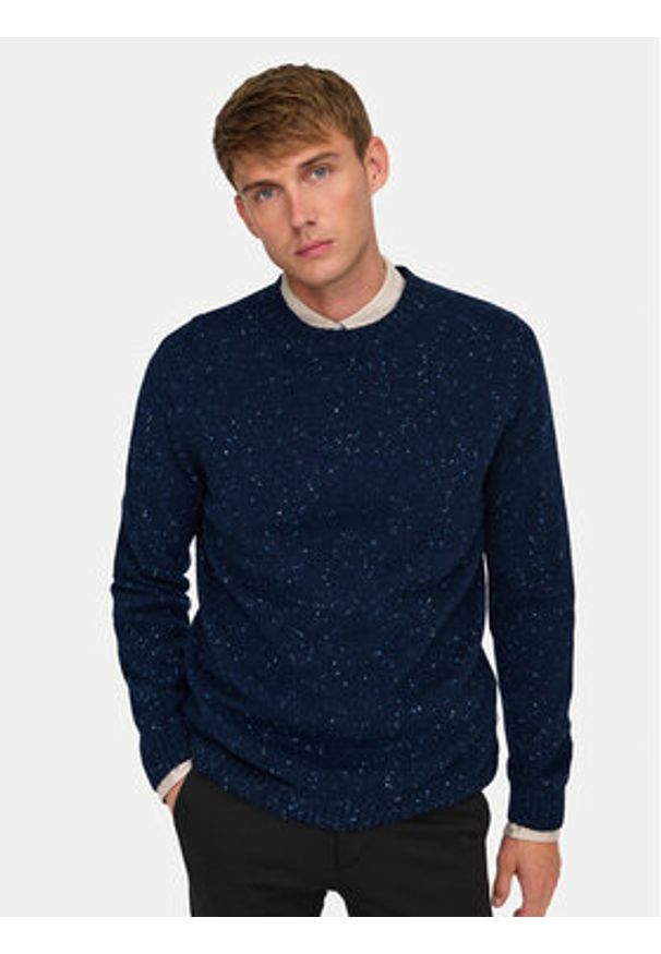 Only & Sons Sweter Ricky 22031539 Granatowy Regular Fit. Kolor: niebieski. Materiał: wełna