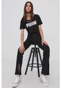 Puma T-shirt damski kolor czarny. Kolor: czarny. Materiał: materiał, dzianina. Długość: długie. Wzór: nadruk