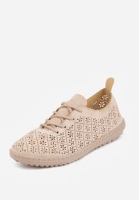 Born2be - Ciemnobeżowe Tenisówki z Ażurową Cholewką Tidella. Okazja: na co dzień. Kolor: beżowy. Materiał: jeans. Szerokość cholewki: normalna. Wzór: ażurowy. Styl: casual #6