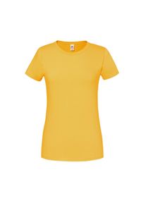 FRUIT OF THE LOOM - Koszulka Damska Iconic 195 Premium Ringspun Cotton T-shirt. Kolor: pomarańczowy, wielokolorowy, żółty. Sport: turystyka piesza