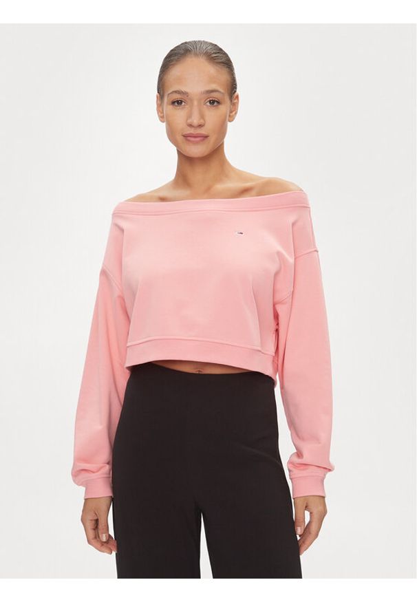 Tommy Jeans Bluza DW0DW17956 Różowy Cropped Fit. Kolor: różowy. Materiał: bawełna, syntetyk