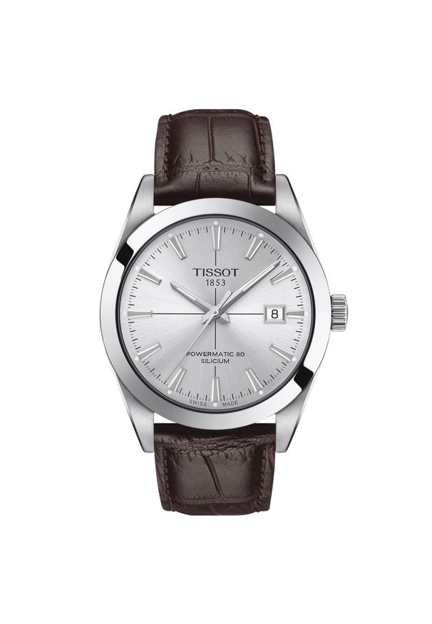 Zegarek Męski TISSOT Gentleman Powermatic 80 Silicium T-CLASSIC T127.407.16.031.01. Materiał: skóra. Styl: casual, elegancki, biznesowy