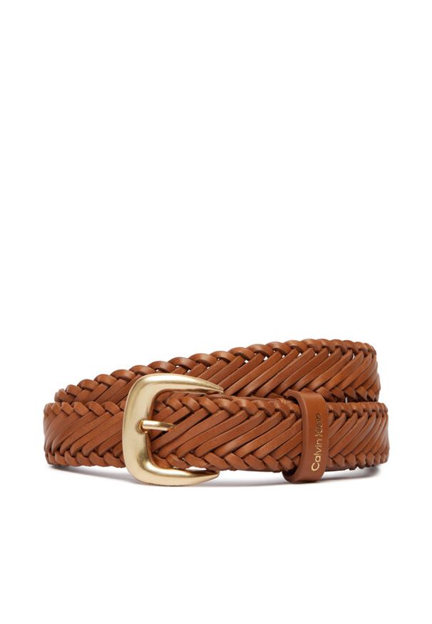 Calvin Klein Pasek Damski Braided Logo Buckle 25Mm LV04F7087G Brązowy. Kolor: brązowy. Materiał: skóra