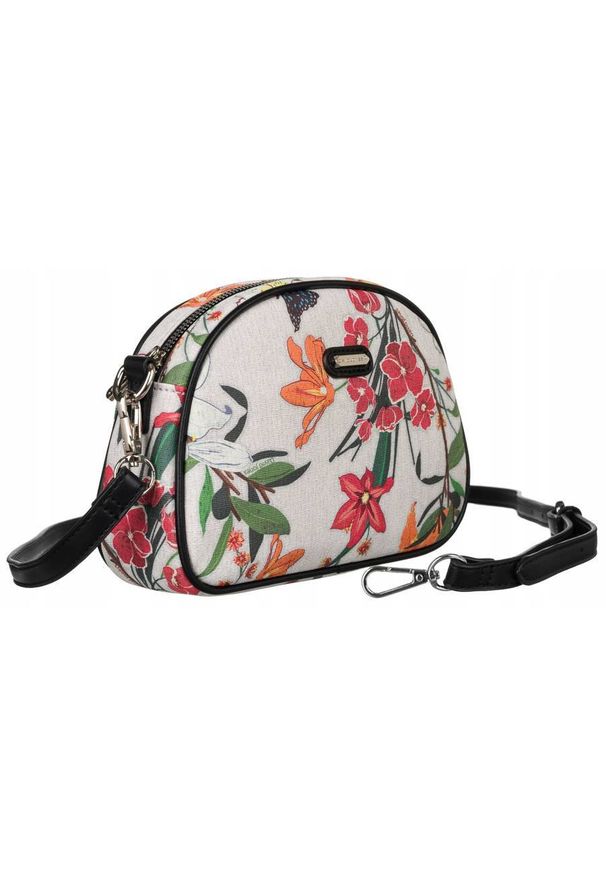 DAVID JONES - Listonoszka z kwiatowym wzorem David Jones [DH] 6940-1 beżowa. Kolor: beżowy. Wzór: kwiaty. Materiał: skórzane, zdobione