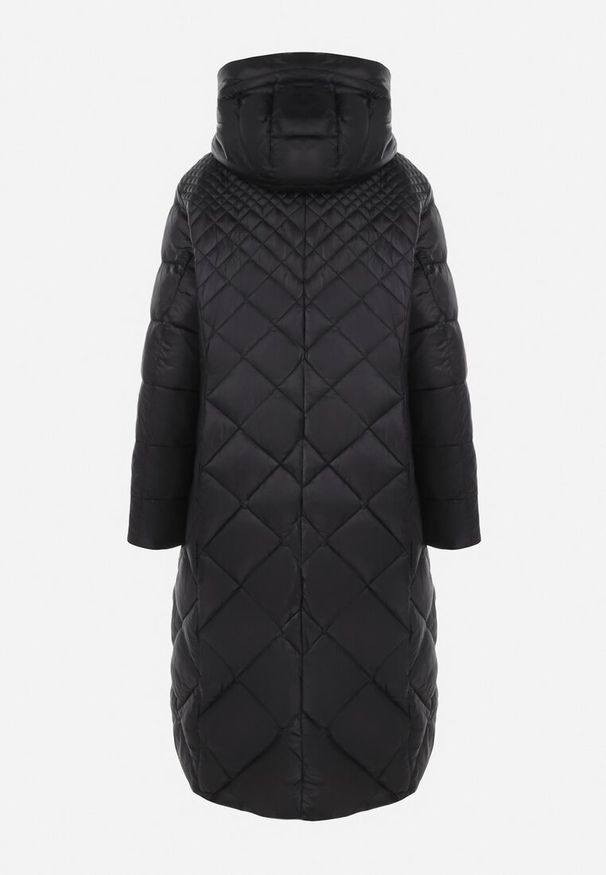 Born2be - Czarna Kurtka Długa Pikowana z Kapturem Conn. Typ kołnierza: kaptur. Kolor: czarny. Długość: długie