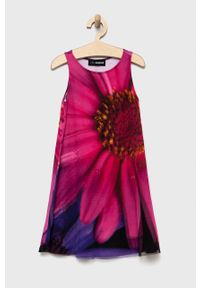Desigual sukienka dziecięca kolor fioletowy mini rozkloszowana. Kolor: fioletowy. Materiał: bawełna, dzianina. Długość rękawa: na ramiączkach. Typ sukienki: rozkloszowane. Długość: mini #3