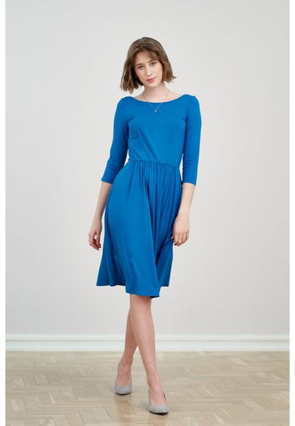 Marie Zélie - Sukienka Limosa ciemnoniebieska. Kolor: niebieski. Materiał: wiskoza, dzianina, materiał, elastan. Długość: midi
