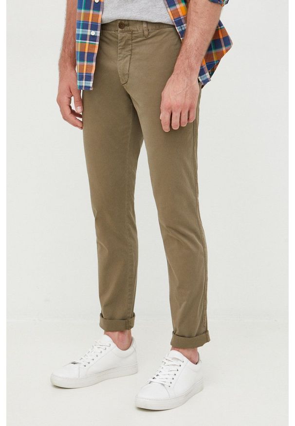 TOMMY HILFIGER - Tommy Hilfiger spodnie męskie kolor zielony dopasowane. Kolor: zielony. Materiał: bawełna