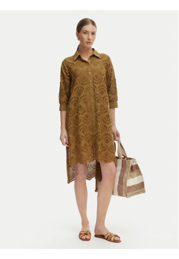Iconique Sukienka letnia Ella IC26-082 Khaki Relaxed Fit. Kolor: brązowy. Materiał: bawełna. Sezon: lato