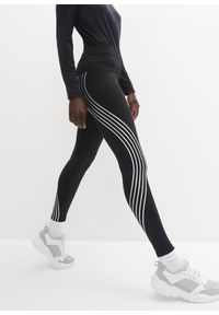 bonprix - Legginsy ocieplane z odblaskowymi elementami, dł. przed kostkę. Kolor: czarny. Styl: sportowy