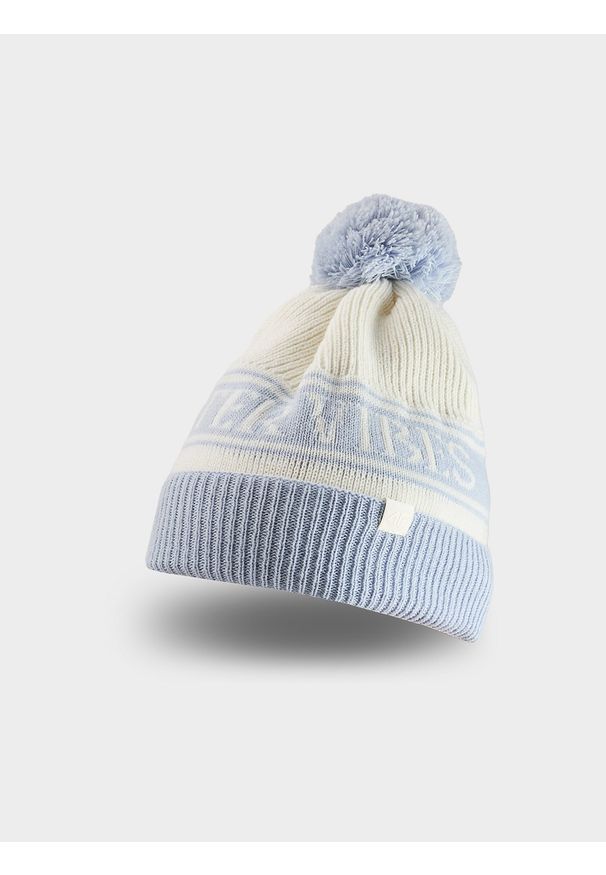 4f - 4F Czapka zimowa z pomponem dziewczęca - niebieska Uniwersalny. Kolor: niebieski. Materiał: wełna. Sezon: zima