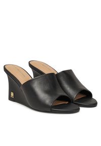 TOMMY HILFIGER - Tommy Hilfiger Klapki Leather Wedge Mule FW0FW08418 Czarny. Kolor: czarny. Materiał: skóra #4