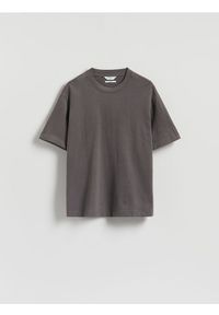 Reserved - Bawełniany t-shirt boxy - ciemnoszary. Kolor: szary. Materiał: bawełna