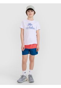4f - 4F T-shirt regular z nadrukiem chłopięcy - biały 128 (7-8 lat). Okazja: na co dzień. Kolor: biały. Materiał: dzianina, bawełna, jersey. Długość rękawa: krótki rękaw. Długość: krótkie. Wzór: nadruk. Sezon: lato. Styl: klasyczny, sportowy, casual
