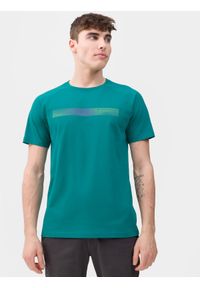 4f - T-shirt regular z nadrukiem męski. Kolor: turkusowy. Materiał: bawełna. Wzór: nadruk #1