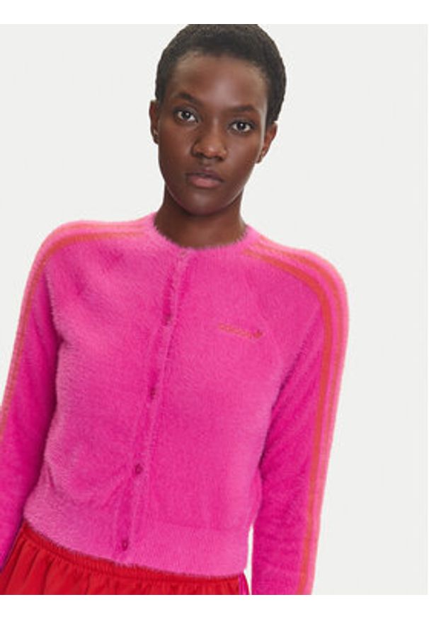 Adidas - adidas Kardigan Fluffy JW3645 Różowy Regular Fit. Kolor: różowy. Materiał: syntetyk
