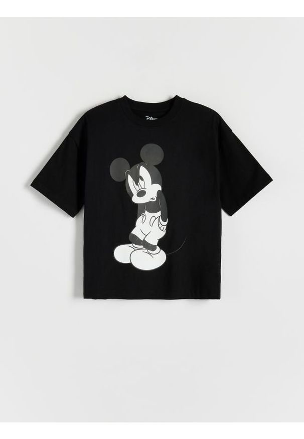 Reserved - T-shirt oversize Mickey Mouse - czarny. Kolor: czarny. Materiał: bawełna, dzianina. Wzór: motyw z bajki