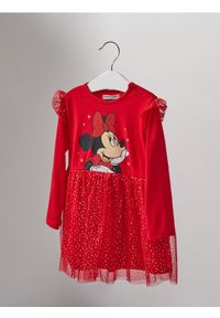 Sinsay - Sukienka z tiulem i brokatowym nadrukiem Minnie Mouse - czerwony. Kolor: czerwony. Materiał: tiul. Wzór: nadruk, motyw z bajki