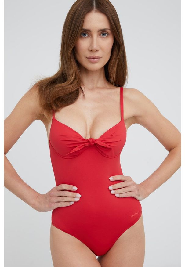 Max Mara Leisure jednoczęściowy strój kąpielowy kolor czerwony usztywniona miseczka. Kolor: czerwony. Materiał: dzianina. Wzór: gładki