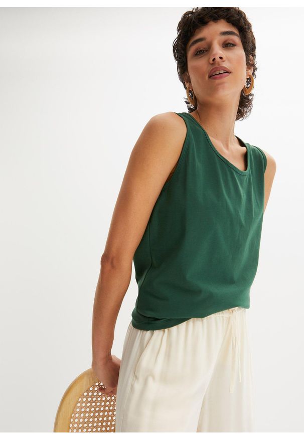 bonprix - Długi top (2 szt.). Kolor: zielony. Materiał: bawełna. Długość: długie