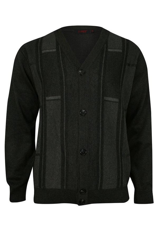 Kings - Kardigan, Popielaty Elegancki Sweter, Rozpinany na Guziki, Męski -KINGS-. Okazja: na co dzień. Kolor: szary. Materiał: akryl, bawełna. Styl: elegancki
