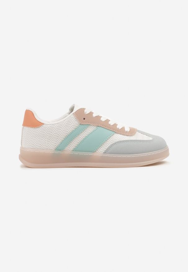 Renee - Biało-Niebieskie Sneakersy w Stylu Tenisówek z Paskami Eleaniria. Okazja: na co dzień. Zapięcie: pasek. Kolor: biały. Materiał: jeans. Wzór: paski. Obcas: na płaskiej podeszwie