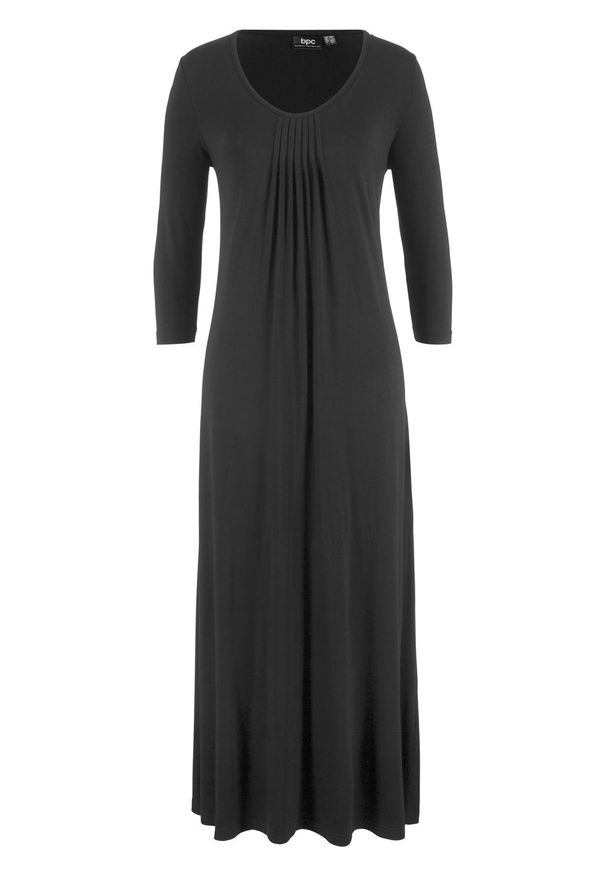 Długa sukienka ze stretchem, o linii litery A, rękawy 3/4 bonprix czarny. Kolor: czarny. Długość: maxi