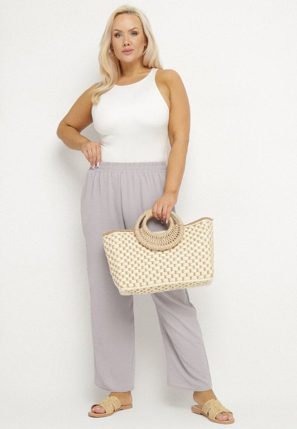 Born2be - Szare Szerokie Spodnie z Bawełną i Wysokim Stanem Naitte. Okazja: na co dzień. Stan: podwyższony. Kolor: szary. Materiał: bawełna. Styl: casual, elegancki