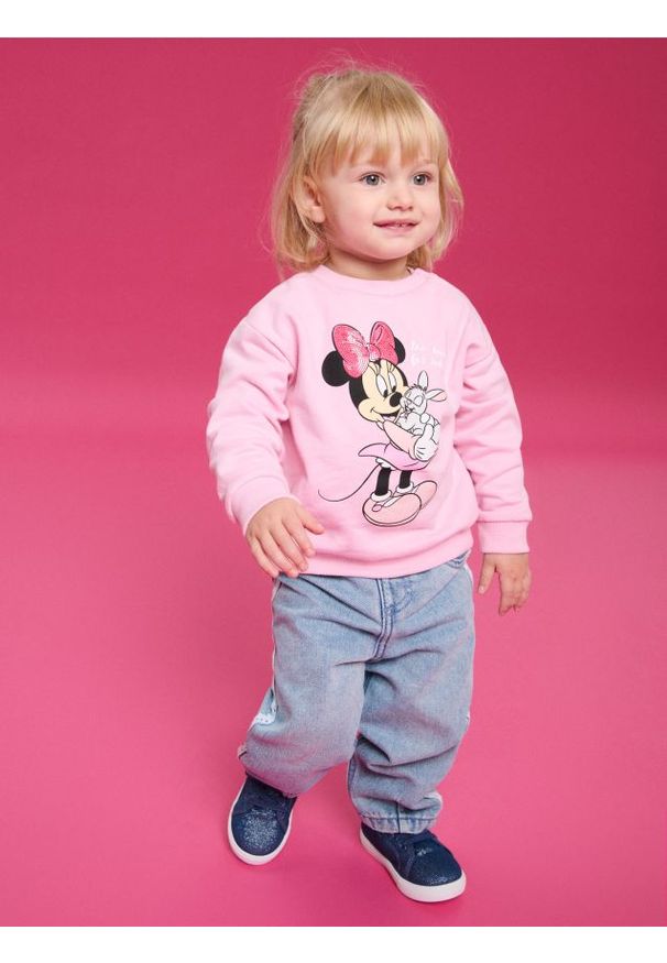 Sinsay - Bluza crewneck z nadrukiem Mickey Mouse - różowy. Kolor: różowy. Wzór: nadruk, motyw z bajki