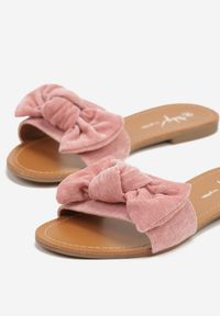 Born2be - Różowe Klapki na Płaskiej Podeszwie z Kokardką Zovia. Okazja: na spacer. Kolor: różowy. Materiał: jeans. Sezon: wiosna. Obcas: na płaskiej podeszwie. Styl: elegancki #5