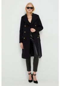 Elisabetta Franchi płaszcz wełniany kolor czarny przejściowy dwurzędowy. Okazja: na co dzień. Kolor: czarny. Materiał: wełna. Styl: casual, klasyczny #5