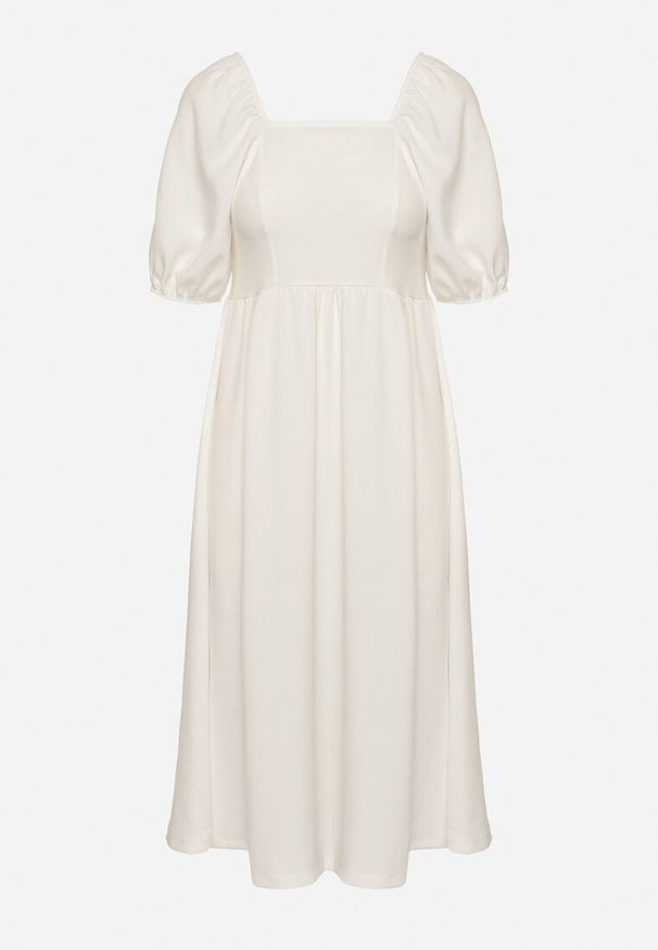 Born2be - Biała Rozkloszowana Sukienka z Bufiastymi Rękawami Kolireva. Okazja: na co dzień. Typ kołnierza: dekolt kwadratowy. Kolor: biały. Styl: elegancki, casual