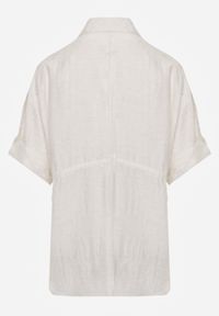 Born2be - Jasnobeżowa Nietoperzowa Koszula Safari z Lnem i Wiskozą ze Ściągaczem w Pasie Mezriss. Okazja: na co dzień, do pracy, na spotkanie biznesowe. Kolor: beżowy. Materiał: wiskoza, len. Styl: casual, biznesowy #2