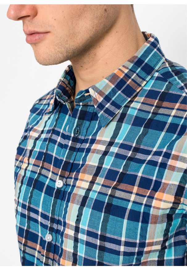 bonprix - Koszula z krótkim rękawem, z krepy z czystej bawełny. Kolor: niebieski. Materiał: bawełna. Długość rękawa: krótki rękaw. Długość: krótkie