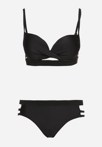Born2be - Czarne Bikini Biustonosz z Wiązaniem i Majtki Figi Zdobione Wycięciami Kinelena. Kolor: czarny. Materiał: len. Wzór: aplikacja #5