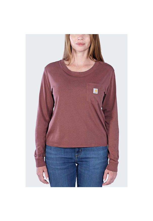 Koszulka bawełniana damska z długim rękawem Carhartt Lightweight Pocket. Kolor: brązowy. Materiał: bawełna. Długość rękawa: długi rękaw. Długość: długie