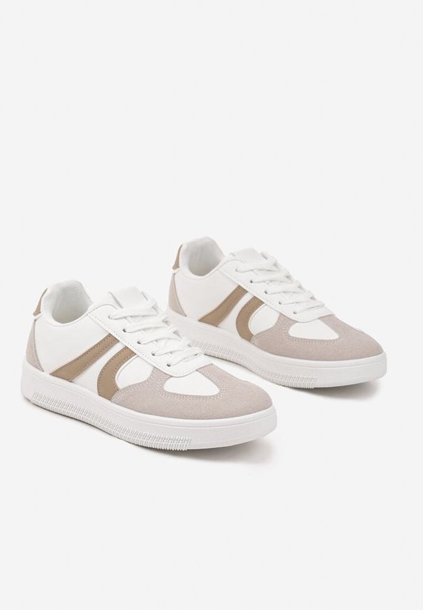 Renee - Biało-Beżowe Sneakersy Klasyczne Tenisówki Setinora. Nosek buta: okrągły. Kolor: biały. Materiał: jeans