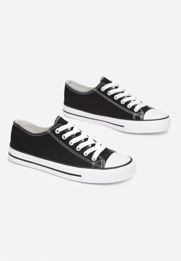 Born2be - Czarne Trampki w Klasycznym Stylu z Niską Cholewką Tyrell. Okazja: na co dzień. Wysokość cholewki: przed kostkę. Kolor: czarny. Materiał: materiał, jeans. Szerokość cholewki: normalna. Sezon: wiosna, lato. Styl: klasyczny