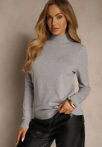 Renee - Szary Casualowy Sweter z Półgolfem w Minimalistycznym Stylu Seorienne. Okazja: na co dzień. Kolor: szary. Długość: długie. Styl: casual #3