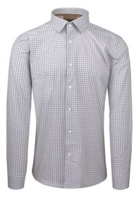 Bawełniana Koszula Elegancka, Slim - Victorio - Brązowo-Niebieski Drobny Wzór. Kolor: wielokolorowy. Materiał: bawełna, elastan. Styl: elegancki #1