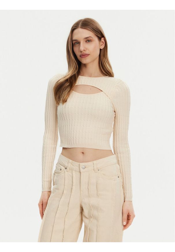 only - ONLY Sweter Meddi 15339582 Beżowy Cropped Fit. Kolor: beżowy. Materiał: wiskoza