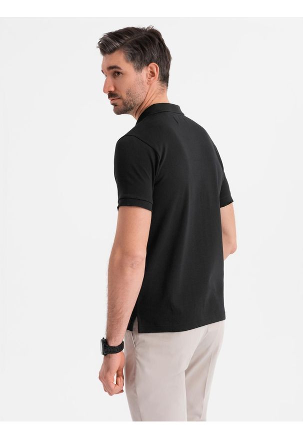 Ombre Clothing - Koszulka męska polo z dekoltem na zamek - czarna V6 - Rozmiar: M. Okazja: na co dzień. Typ kołnierza: polo. Kolor: czarny. Materiał: bawełna, elastan, dzianina. Styl: sportowy, casual, elegancki