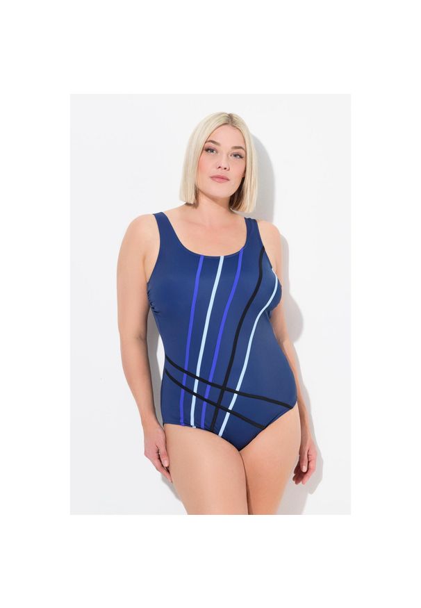 ULLA POPKEN - Damski Strój kąpielowy kolorowe wypustki bez miękkich miseczek. Kolekcja: plus size. Kolor: niebieski. Materiał: materiał, poliester, elastan, poliamid. Wzór: kolorowy