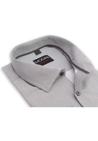 Modini - Szara koszula męska w jodełkę Y30. Kolor: szary. Materiał: bawełna, poliester, tkanina. Wzór: jodełka #1